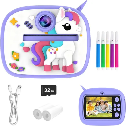 Miniatura 8 de Cámara para niños con impresión instantánea, cámaras duales delanteras y traseras, juguete digital de viaje portátil, cumpleaños para niñas y niños