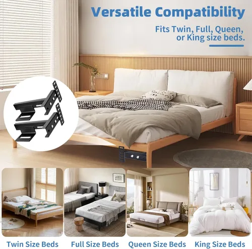 Miniatura 6 de Soportes de cabecera ajustables para marco de cama de metal con kit de extensión de estribo, soportes de montaje universales de alta resistencia