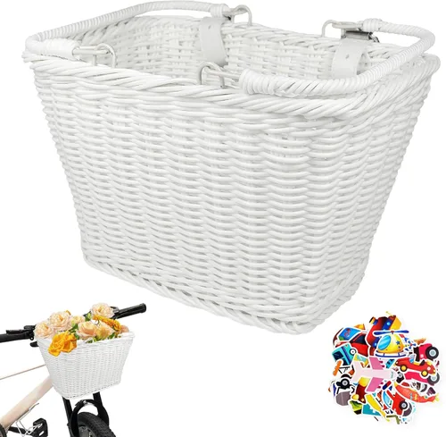 Miniatura 11 de Cesta de bicicleta para niños y niñas, cesta de scooter para niños, bonita cesta cuadrada de mimbre para niños y niñas, manillar desmontable con Azul