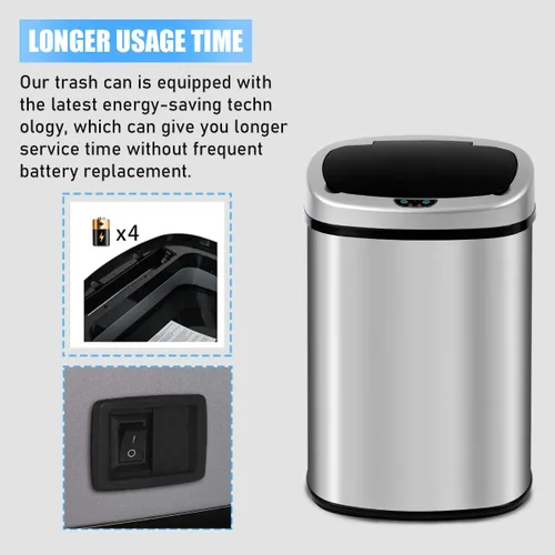 Miniatura 4 de HGS Basurero de cocina de 13 galones, de acero inoxidable con tapa, sensor automático, sin tacto, de gran capacidad, para el hogar, baño, oficina