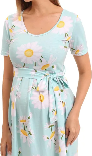 Miniatura 5 de SUNNYBUY Vestido de maternidad casual para mujer, vestido de maternidad con vuelo, ropa de embarazo, longitud hasta la rodilla con cinturón