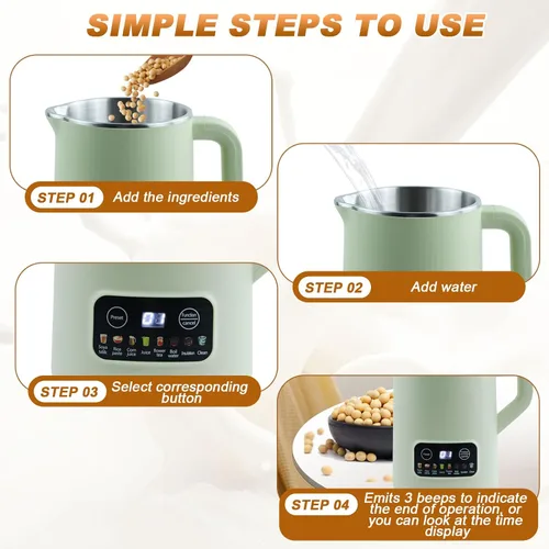 Miniatura 6 de Espumador de leche eléctrico, espumador de café de 16.9 fl oz con 10 cuchillas, control de temperatura, soja de avena casera de coco o leches a base