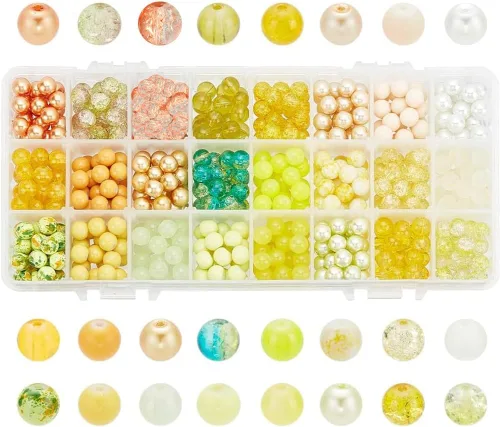 Miniatura 10 de 1080 cuentas de vidrio de 0.315 pulgadas (0.315 in), 24 colores negros, cuentas redondas de cristal de cristal, rosario de mármol, cuentas sueltas