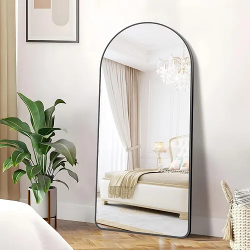 Miniatura 14 de FORBATH Espejo de baño arqueado de 16 x 24 pulgadas, espejo de baño negro montado en la pared, moderno marco de aleación de aluminio, espejo de arco