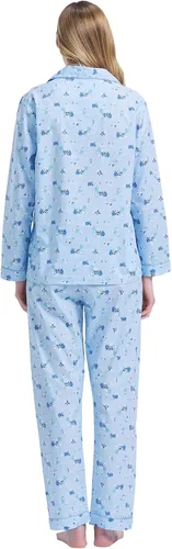 Miniatura 2 de Amaxer Conjunto de pijama 100% algodón para mujer, de manga larga, suave, con botones, con cordón elástico