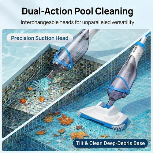 Miniatura 5 de Consciot Aspiradora de piscina para piscina sobre el suelo y piscina enterrada, limpiador de mano recargable con poste telescópico, succión de 18.5