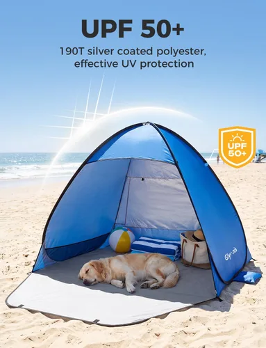 Miniatura 3 de Glymnis Tienda de campaña de playa desplegable para 1-4 personas, refugio solar UPF 50+ con cremallera para puerta, portátil, fácil de poner