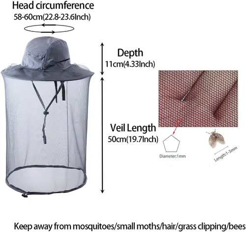 Miniatura 2 de Sombrero de red para la cabeza, apicultor de apicultura, velo, sombrero de malla de caza, gorra de capó de capó de atrapador de abejas, disfraz