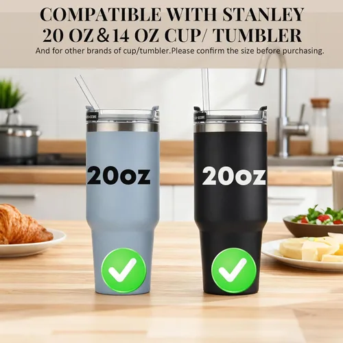 Miniatura 4 de Paquete de 4 popotes transparentes de repuesto para vaso Stanley de 20 onzas y 14 onzas, pajitas de plástico reutilizables de 8.85 pulgadas