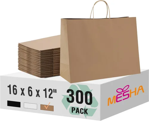 Miniatura 25 de MESHA Bolsas de papel kraft marrón de 10 x 5 x 13 pulgadas, 100 unidades, bolsas de regalo grandes con asas a granel, bolsa de compras reutilizable