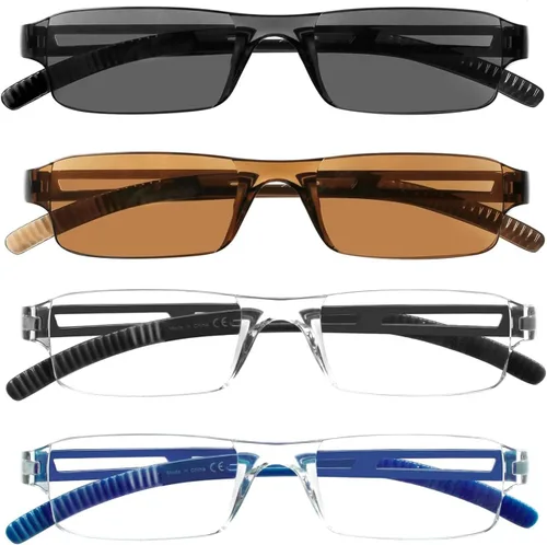 Viseng Gafas de lectura y gafas de sol 3 en 1 con luz azul, lectores ultraligeros sin montura para hombres y mujeres, visión HD para interiores y