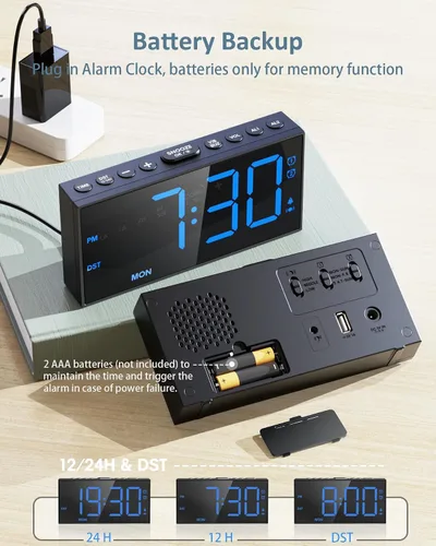 Miniatura 6 de Reloj despertador fuerte para adultos que duermen profundamente, con vibración para la cama y 2 alarmas para todos los días/días laborables/fin