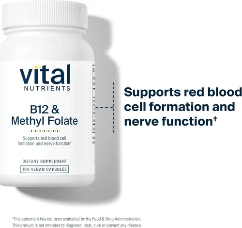 Miniatura 3 de Vital Nutrients Vitamina B12 y folato de metilo - Suplemento vegano de folato metilado y B12 - 5-MTHF Plus B12 apoya el sistema nervioso