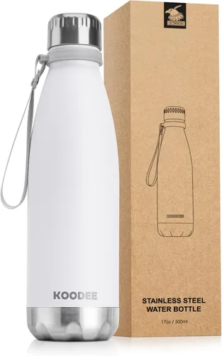 Miniatura 38 de koodee Botella deportiva de agua aislada al vacío de doble pared de acero inoxidable, 17 oz, con forma de botella de refresco, a prueba de fugas