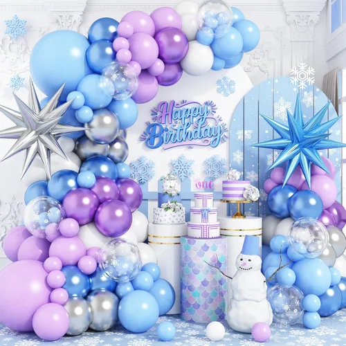 Miniatura 25 de Kit de arco de globos azul plateado, guirnalda de globos azul marino plateado con globos metálicos azul claro plateado globos de papel de aluminio