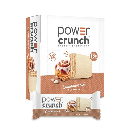 Barritas de gofre de proteína Power Crunch, snacks altos en proteínas con delicioso sabor, rollo de canela, 1.4 onzas (12 unidades)