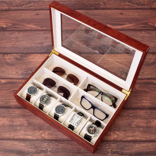 Miniatura 4 de Tech Swiss Valet - Bolígrafos de madera para gafas, relojes de joyería, 5 compartimentos extra grandes (Burlwood)
