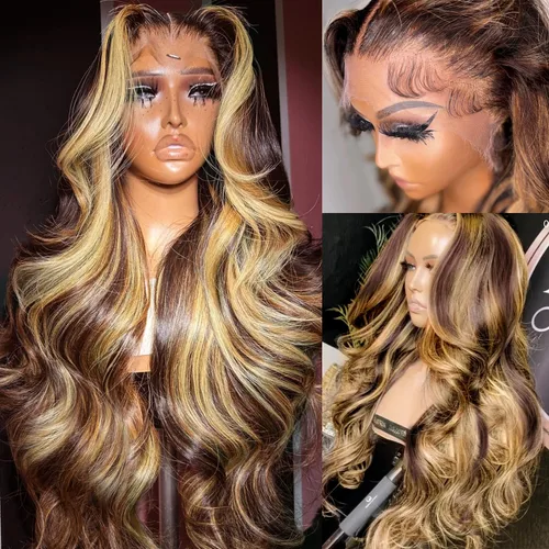 Miniatura 19 de 200% de densidad 13X6 Peluca de encaje frontal con reflejos ombre de pelo humano para mujeres, peluca de encaje frontal color naranja rojizo