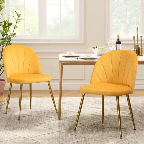 Miniatura 21 de Juego de 4 sillas de comedor de terciopelo, sillas de comedor modernas tapizadas de mediados de siglo, silla de acento sin brazos con patas doradas