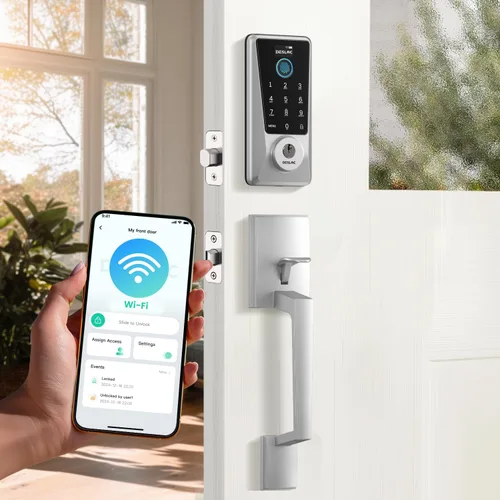 Miniatura 15 de DESLOC Smart Lock D110 Plus, cerradura de puerta delantera inteligente con huella digital WiFi con teclado de pantalla táctil, control remoto