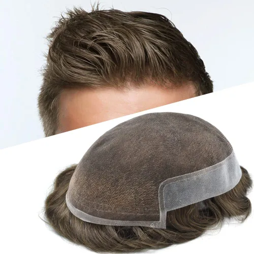 Miniatura 68 de LYRICAL HAIR Sistema de cabello humano con encaje frontal francés para hombres, tupé de piel de polietileno para hombres, línea capilar natural