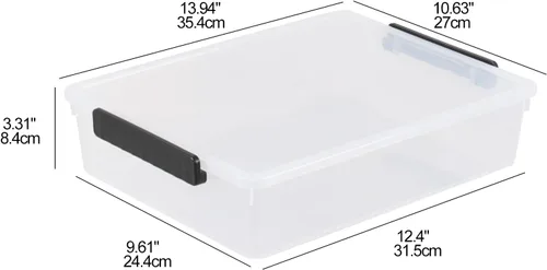 Miniatura 2 de Paquete de 4 contenedores planos de plástico con tapas, caja de almacenamiento transparente apilable de 6 cuartos de galón