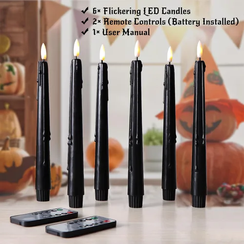 Miniatura 3 de Stmarry - Velas cónicas sin llama negras con control remoto y temporizador - Velas LED de cera real de 9.65 pulgadas - Velas cónicas de cera