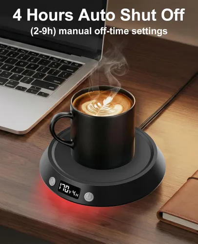 Miniatura 3 de Kepwam Calentador de Taza de Café – Calentador de Café Eléctrico de 55W para Escritorio, 3 Configuraciones de Temperatura y Temporizador de 2-9