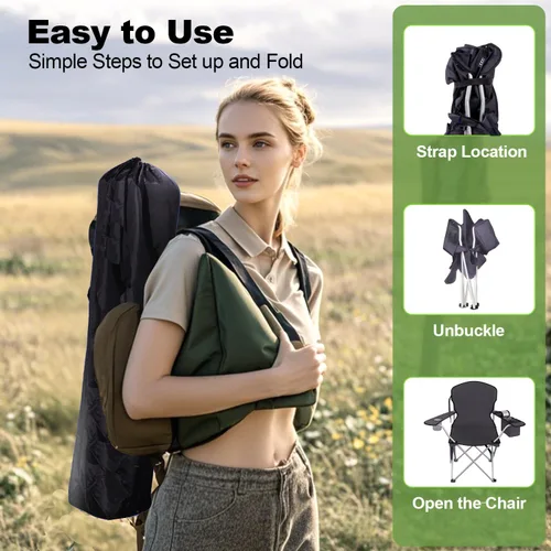 Miniatura 9 de VTOY Sillas de camping plegables duraderas 600D Oxford, silla portátil al aire libre con bolsa enfriadora, portavasos y bolsillo de almacenamiento