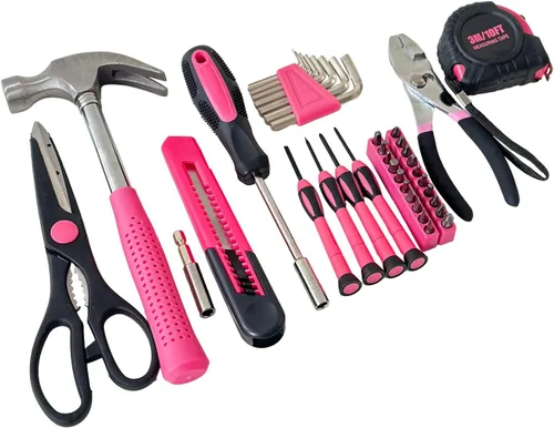 Miniatura 2 de Kit de Herramientas para el Hogar de 39 Piezas - Juego de Reparación Portátil y Esencial Ideal para Mujeres, Estudiantes Universitarios, Uso Rosa