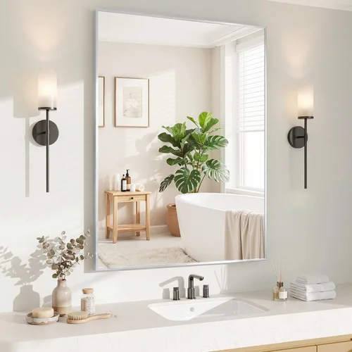 Miniatura 46 de Koonmi Espejo de pared rectangular negro, espejo de baño de 24 x 32 pulgadas, espejo de tocador con marco de aluminio para entrada, sala de estar