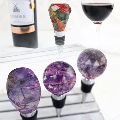 Miniatura 5 de Juego de 15 moldes de resina para tapones de botella de vino, moldes de silicona para resina epoxi (5 moldes y 10 tapones)