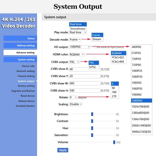Miniatura 8 de H.265 H.264 Decodificador de vídeo IP - HDMI VGA CVBS Audio Streaming Decodificador - RTMP HLS RTSP UDP SRT para cámara IP