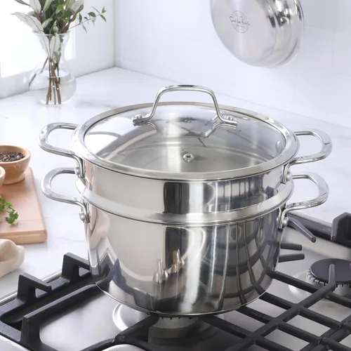 Miniatura 6 de Sur La Table Kitchen Essentials Chef's Deck - Horno holandés de acero inoxidable de 5.3 cuartos de galón con inserto de vapor y tapa de vidrio