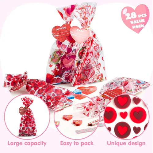 Miniatura 3 de JOYIN Paquete de 28 regalos de papelería para el día de San Valentín para niños, bolsas de golosinas con juego de recuerdos de fiesta
