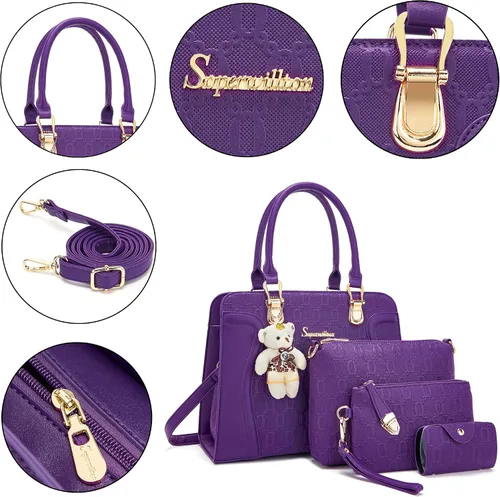 Miniatura 81 de Bolsos de mano de moda para mujer, bolsa de hombro, asa superior, bolsa de mano, juego de 4 piezas