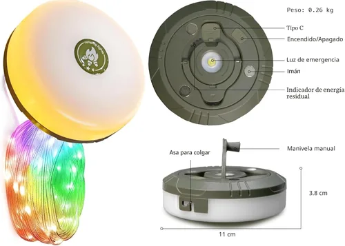 Miniatura 5 de Guirnalda de luces de camping, equipo esencial de campamento, luces de lámpara de 32.8 pies, impermeables, 4 en 1, cadena de luces para exteriores