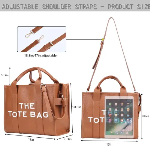 Miniatura 6 de Bolsas de trabajo para mujer, de gran tamaño, de piel sintética, con asa superior, para mujer