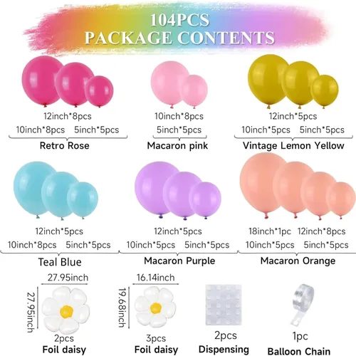 Miniatura 2 de Kit de arco de globos pastel, guirnalda de arco de globos de margaritas con globos de látex de arco iris rosa macarrón, azul, morado, amarillo