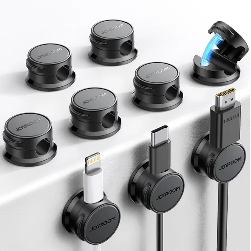 JOYROOM - Paquete de 9 soportes magnéticos para cables ocultadores de cables adhesivos, organizador de cables para escritorio, mesita de noche, mesa
