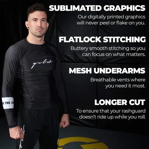 Miniatura 3 de Gold BJJ Fundación Rash Guard - Rashguard clasificado No-Gi y Gi Jiu Jitsu