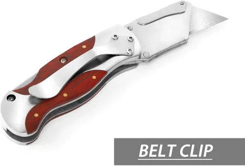 Miniatura 5 de WORKPRO - Cuchillo de uso de cambio rápido, mango de madera estilo retro, cuchillo plegable con clip