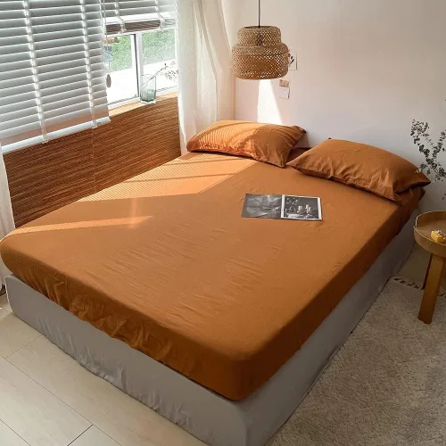 Miniatura 7 de Sábana bajera ajustable 100% lino lavado a la piedra, color sólido (1 pieza) funda de colchón de 14 pulgadas de profundidad, suave, natural, Óxido