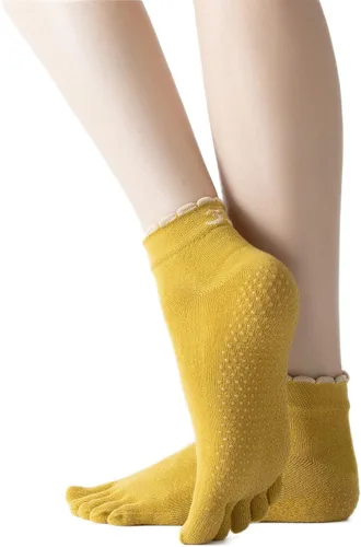 Miniatura 21 de Calcetines de yoga con dedos de pilates con empuñaduras para mujer, antideslizantes, acolchados, florales, calcetines tobilleros para baile de ballet