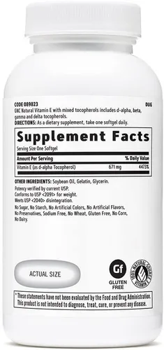 Miniatura 2 de GNC Vitamina E 100% natural 1000IU - 60 cápsulas blandas, 60 porciones