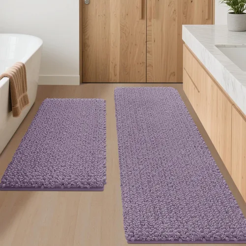 Miniatura 10 de ACCUMTEK - Juego de 2 alfombras de baño de lujo en color beige de 32"x20"+24"x17", alfombras de baño ultra suaves y gruesas absorbentes, alfombra