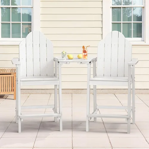 Miniatura 11 de LUE BONA Juego de 2 sillas altas Adirondack HDPS para todo tipo de clima, sillas de altura de barra con patas de aluminio, mesa desmontable