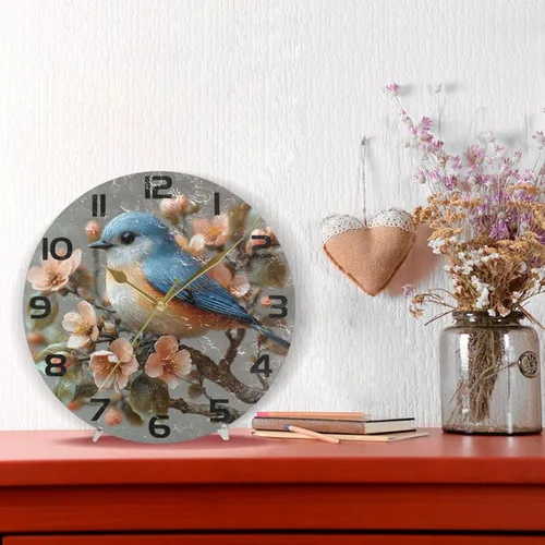 Miniatura 5 de ALAZA Reloj de pared con diseño de pájaro en la rama 3D que no hace tictac, para dormitorio, cocina, sala de estar, escuela, oficina, dorado