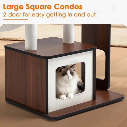 Miniatura 7 de Árbol y torre modernos para gatos de 54 pulgadas para gatos grandes, árbol de madera de varios niveles con postes rascadores, hamaca, percha