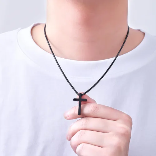 Miniatura 2 de Fiusem Collar con Cruz para Hombre, Collares con Cruz de Hombres en Plata/Oro/Negro con Cadena de Cruz de 2.5mm y Colgante de Cruz de Acero
